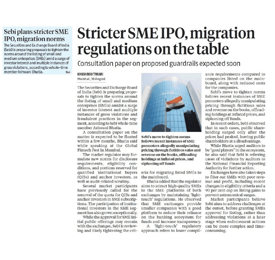 Stricter SME IPO, migration regulations on the table